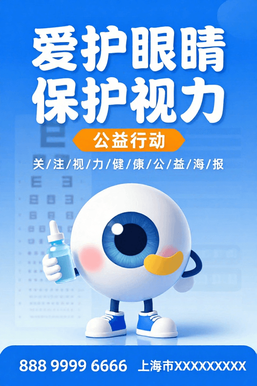科技感插画素材：蓝色科技风公益海报：爱护眼睛保护视力