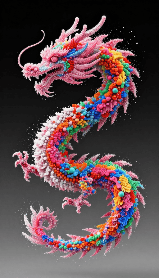 视觉张力素材：绚烂粒子龙：动态渐变中的数字艺术