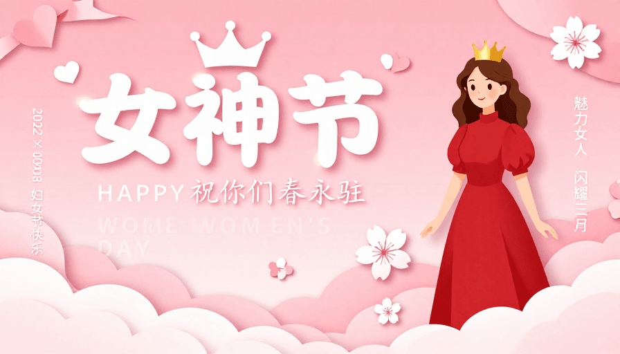 梦幻插画素材：粉韵纸艺：梦幻女神节插画