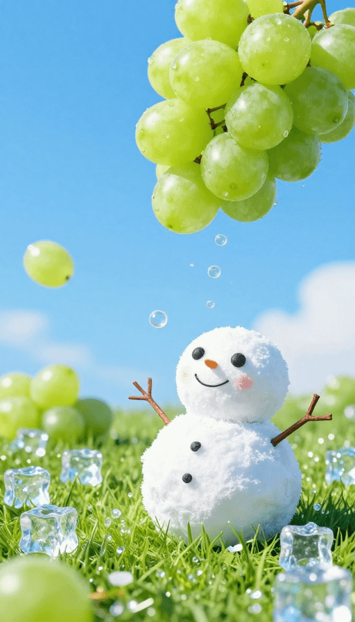 插画艺术素材：赛格朋克与多巴胺：青提雪人的夏日狂欢