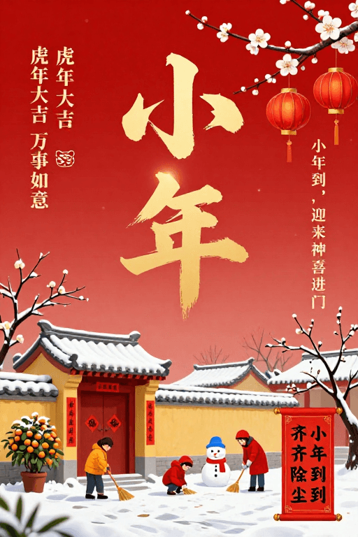 红色渐变背景素材：金书小年·传统中国风新年海报设计