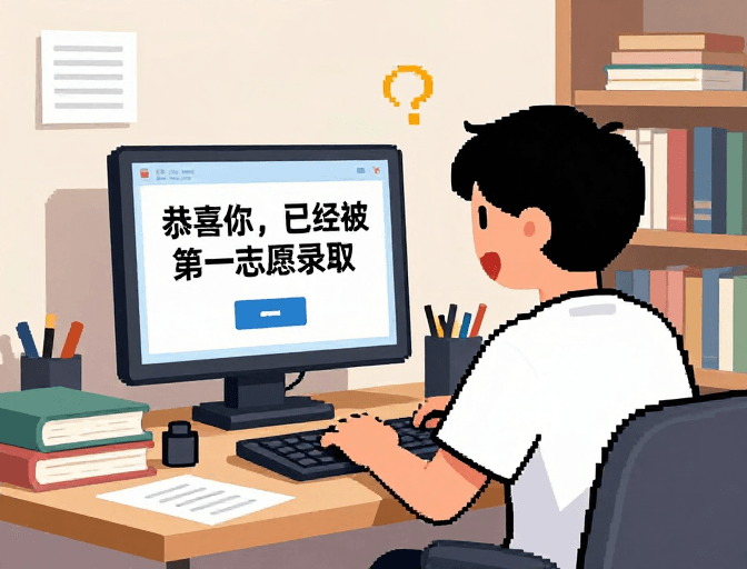 录取通知书素材：像素风插画：学子金榜题名喜悦瞬间