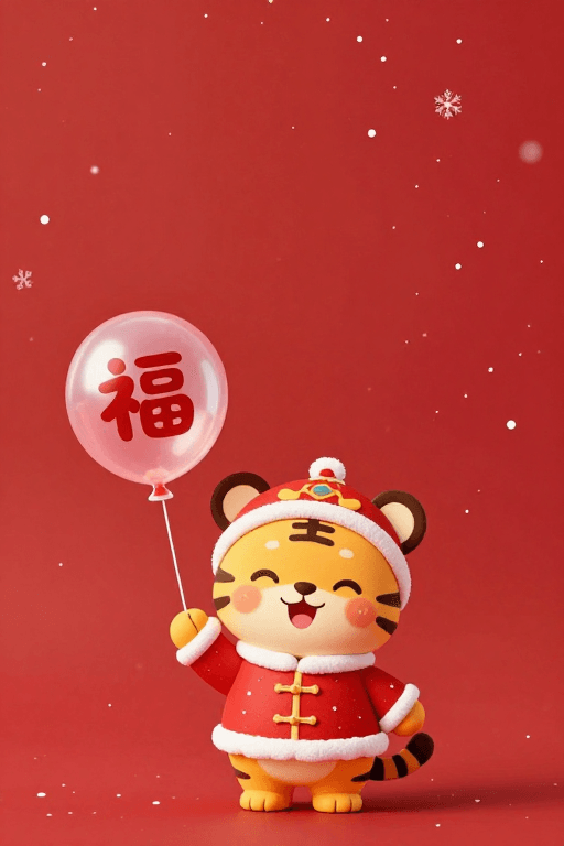 可爱动物素材：喜庆春节卡通幼虎插画：福气满满迎新年