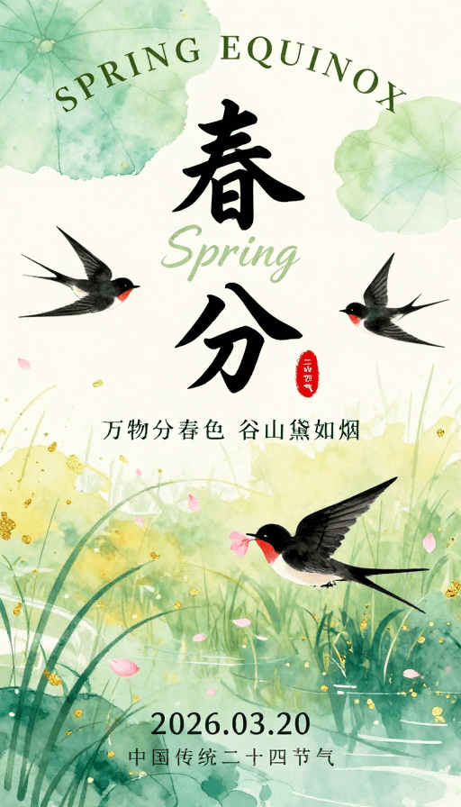 二十四节气素材：水墨春分诗意海报：二十四节气国风雅韵