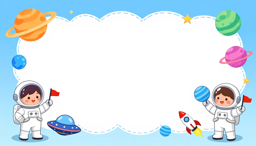 渐变天空素材：太空童趣插画：双宇航员留白背景设计图