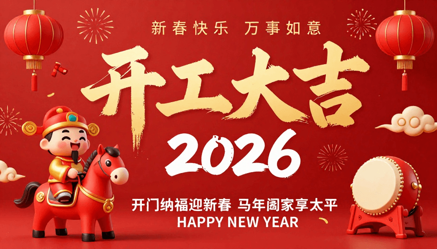 马年主题素材：金红喜庆中国风马年开工海报