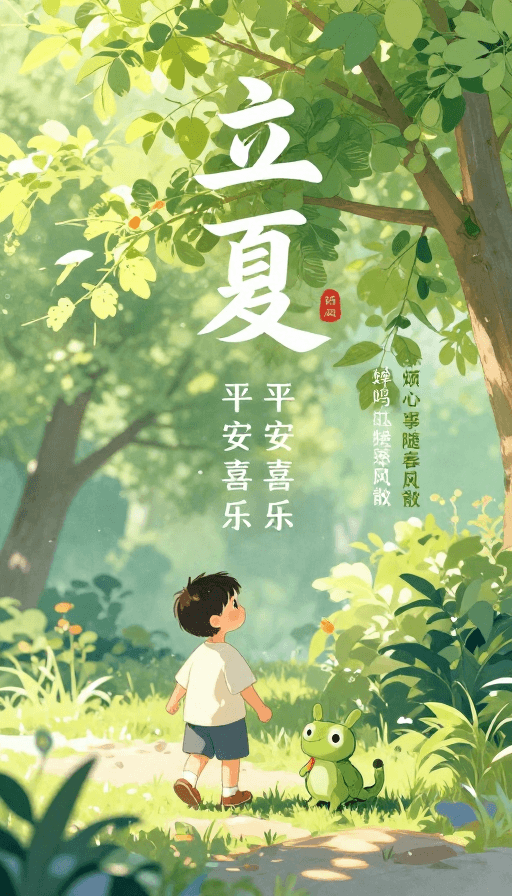 立夏节气素材：立夏安康：蝉鸣蛙声伴好运，春风绿荫护幸福