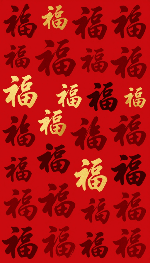 福字纹样素材：红色福字繁复纹样：春节喜庆传统矢量背景