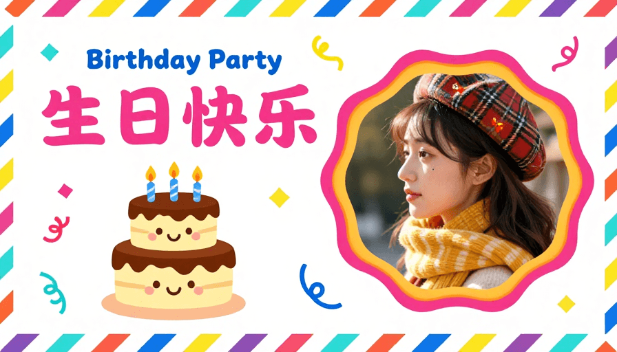 清新童趣糖果色生日贺卡