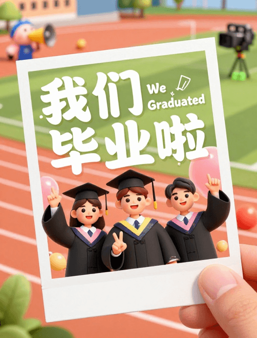 毕业庆典素材：毕业狂欢：卡通人物与明亮色彩的快乐庆典