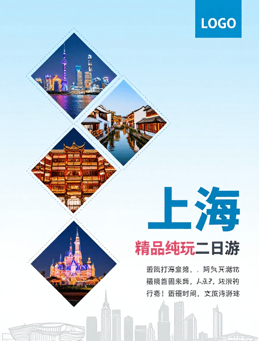 高端旅行宣传素材：现代简约上海旅游宣传海报：五景拼贴高端设计