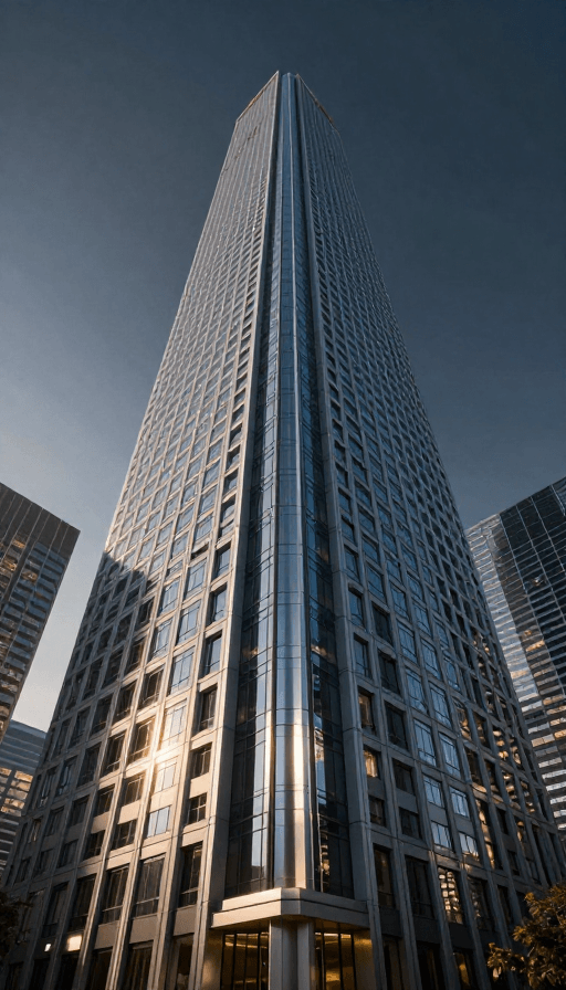 建筑摄影素材：超现实现代摩天楼：戏剧光影下的城市之巅
