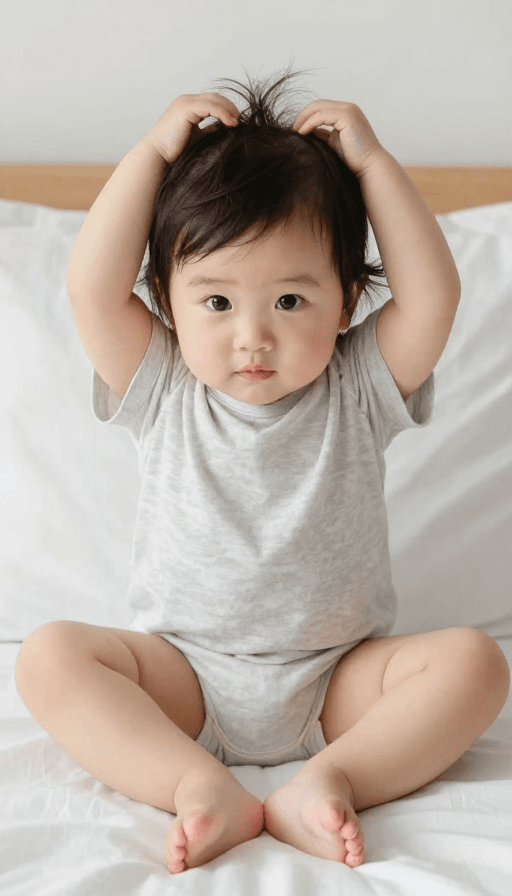可爱素材：萌娃宝宝床上包头 可爱童趣瞬间
