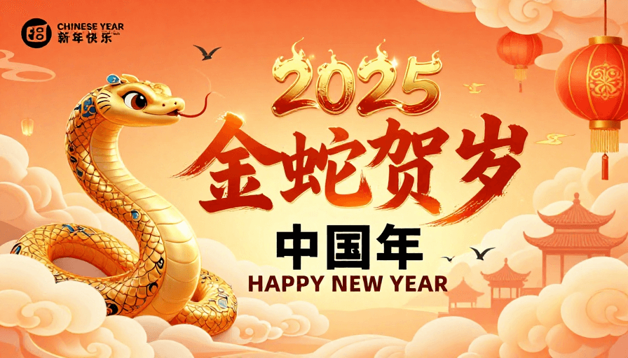 文化宣传素材：金蛇舞祥云 2025新春佳节海报