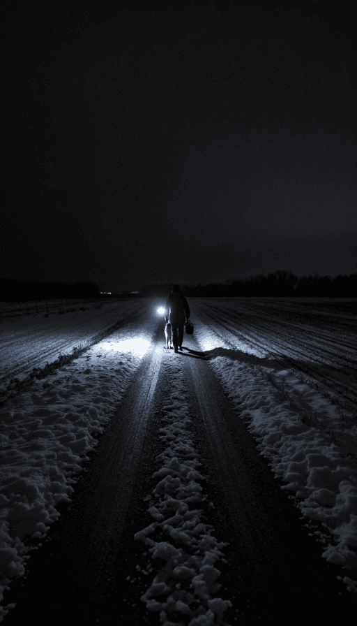 冬夜雪景素材：暗夜雪野：一人一犬的温柔光引
