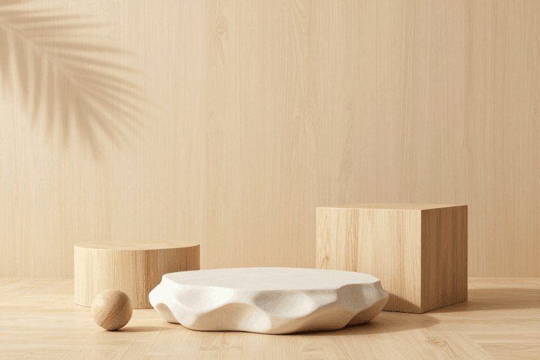 现代摄影素材：现代静谧原木风产品展示摄影