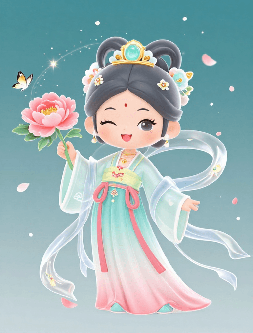 动态粒子素材：春日贵妃游园：OC卡通丝绸质感动态绽放