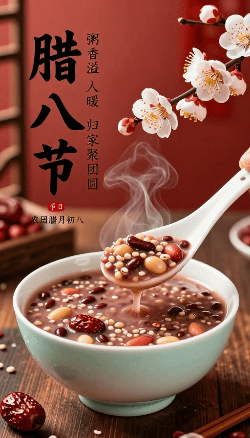 文化海报素材：腊八节暖粥海报：传统年味与团圆温情