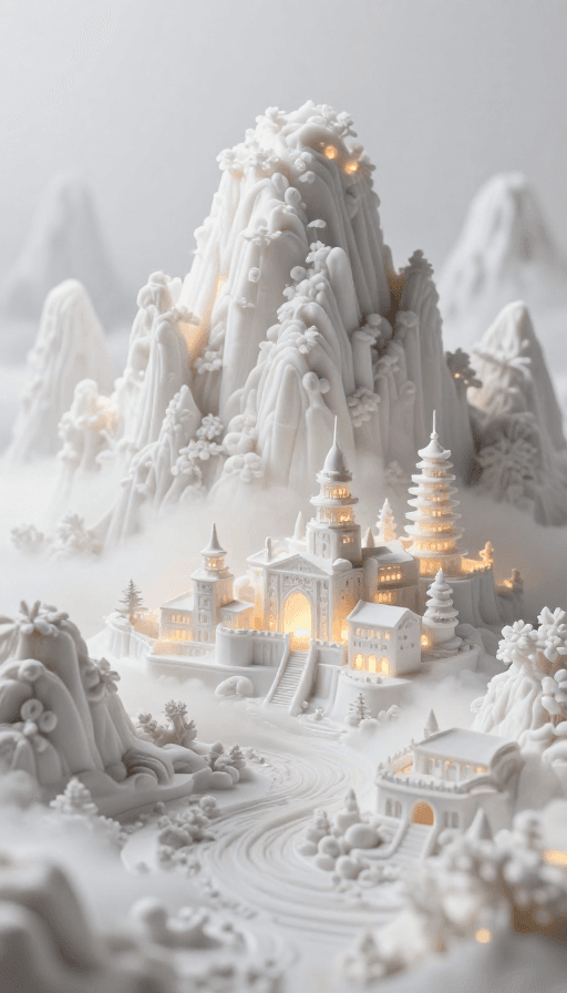 微观世界素材：梦幻微距世界：粉彩自发光山城光影杰作