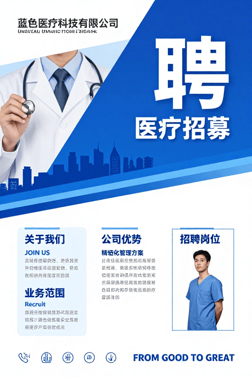 招聘海报素材：蓝色医疗科技公司蓝白科技感招聘海报设计