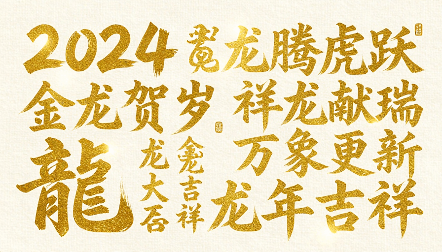 节日氛围素材：金龙贺岁·龙腾虎跃 2024 新年书法艺术海报