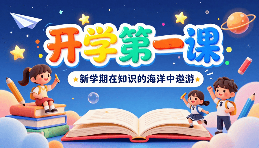 开学主题素材：色彩斑斓的开学第一课：童趣3D插画启航