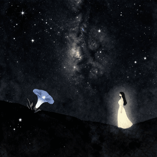 忧郁氛围素材：水彩夜空：牵牛与织女共绘的忧郁星空