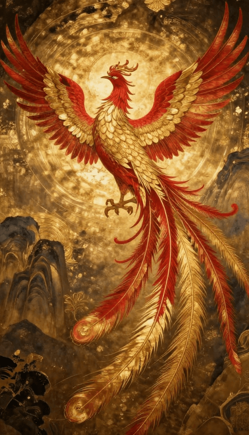 光影层次素材：金凤涅槃·岩彩禅境
