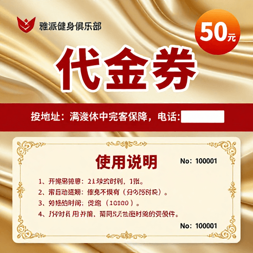 烫金工艺素材：高端典雅健身俱乐部代金券设计