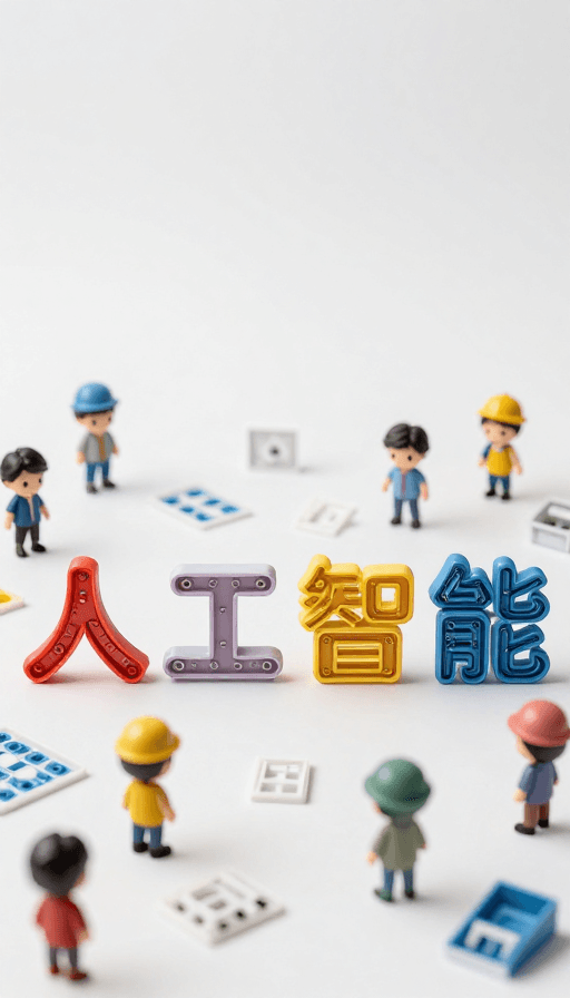 可爱风格素材：Q版小人拼凑AI字体微缩教学场景