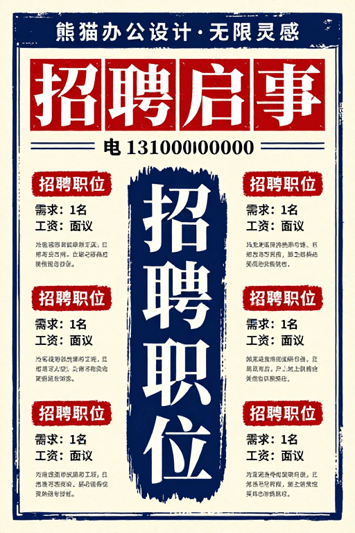 创意企业招聘素材：复古手绘创意招聘海报：米黄墨迹与红色底纹设计