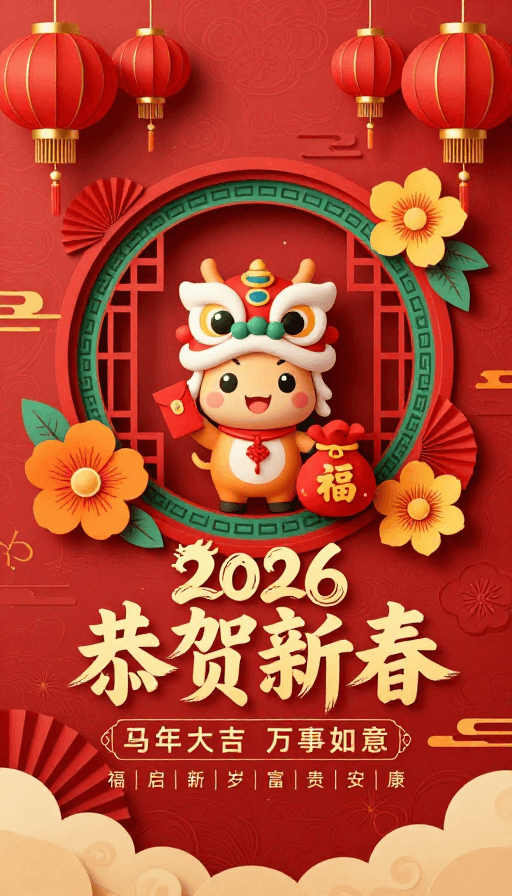 3D设计素材：2026中国风卡通马新年海报设计