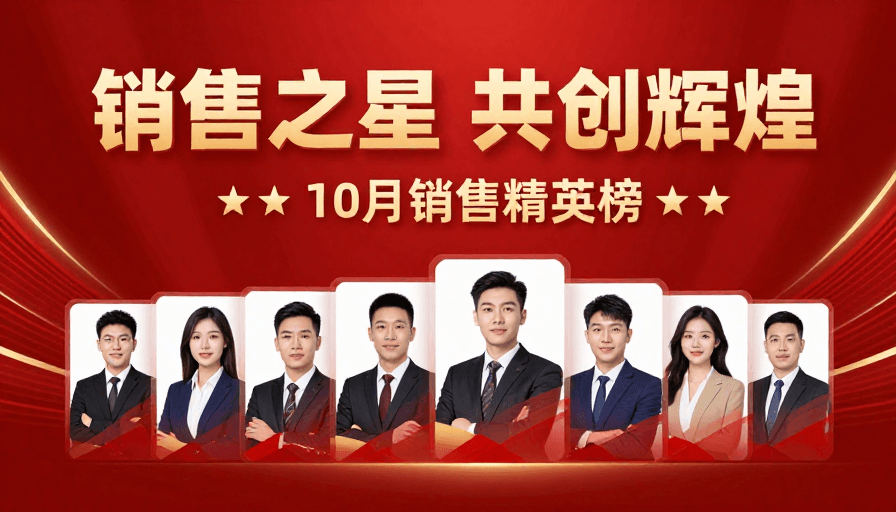几何装饰素材：销售精英荣耀时刻：红金商务风团队海报