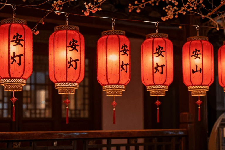文化符号素材：暗夜红妆：中式灯笼渲染的节日庆典氛围