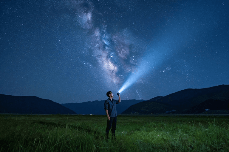 草原风景素材：星空下的孤独行者：冷辉草原中的宁静守望