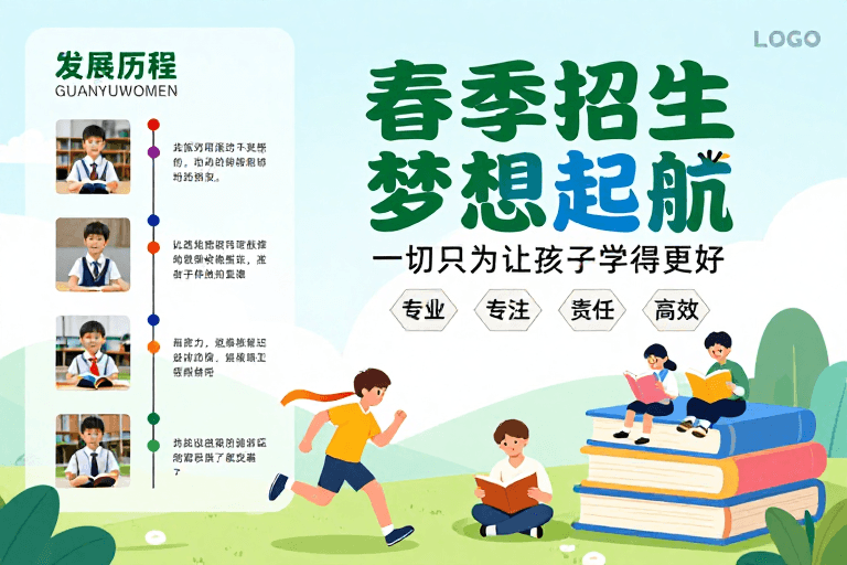 图文结合素材：清新插画风春季招生海报 梦想启航