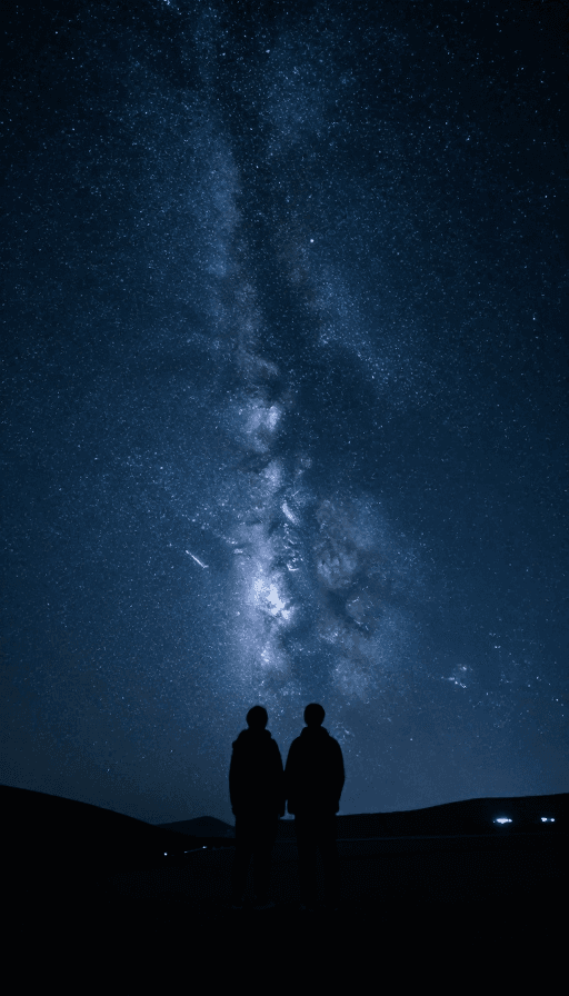 夜景素材：星空流星雨中寄相思的梦幻画面
