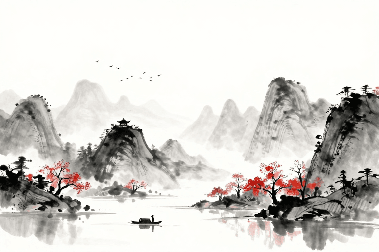 海报背景素材：水墨山水意境：传统写意风格背景