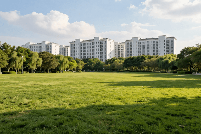 光影摄影素材：城市绿景与宜居住宅的完美融合