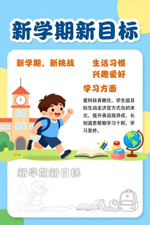 校园海报素材：活力童趣校园海报：新学期新目标