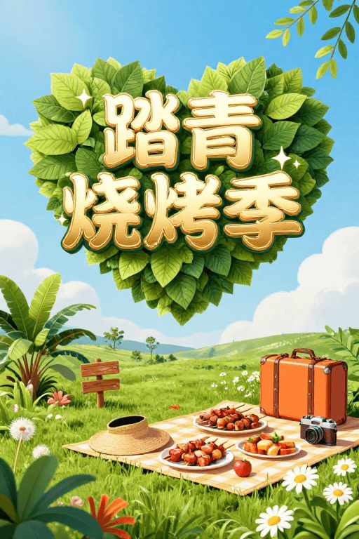 烧烤美食素材：春日踏青烧烤季：自然野趣与金色盛宴