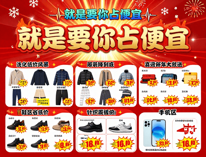 新年促销素材：新春特惠狂欢购！