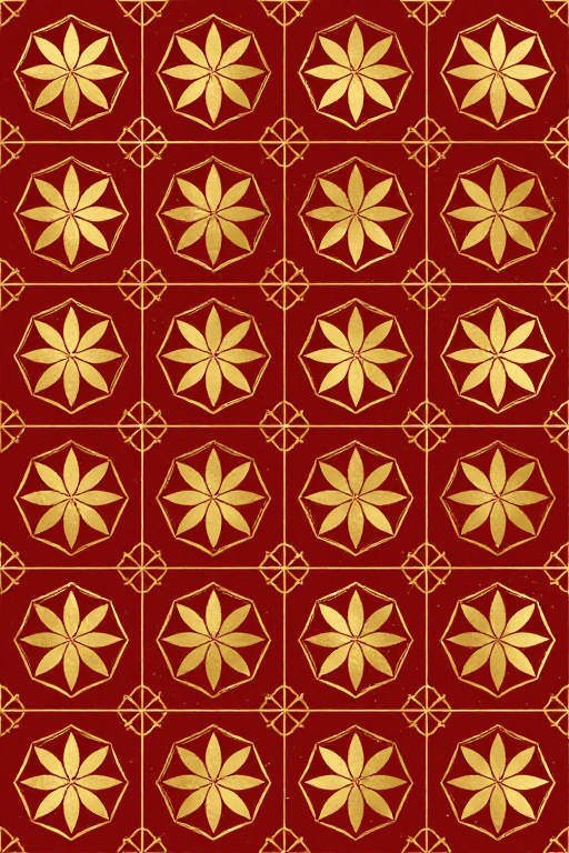 装饰背景素材：深红金纹古典几何阵列：现代中式吉祥纹样插画