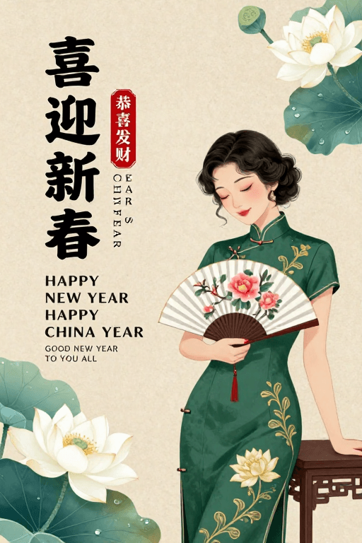新中式风格素材：新中式国风春节插画海报
