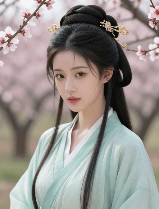 古风美少女素材：古韵美少女：十里桃林中的东方画卷