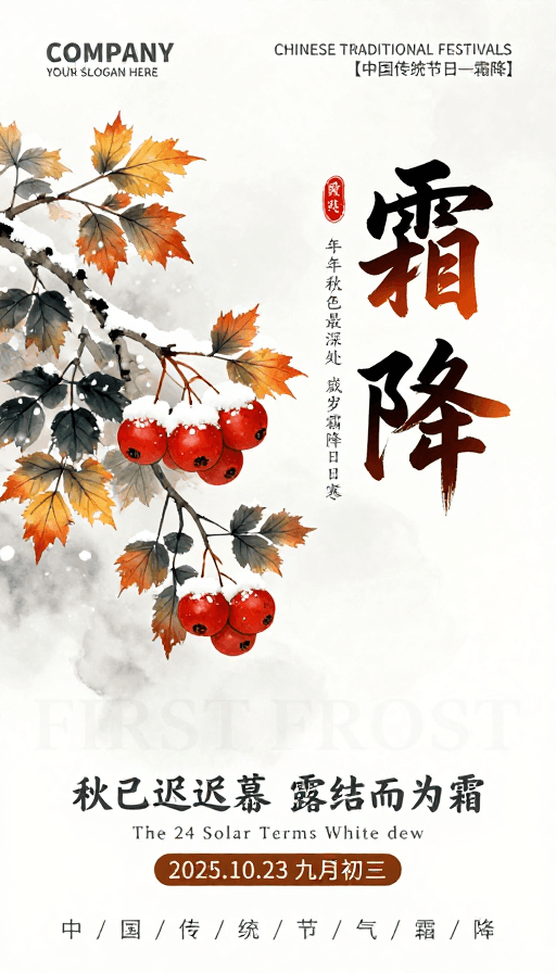 二十四节气素材：水墨霜降：清冷秋意与节气诗意