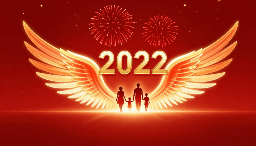 视觉引导素材：红金流光2022新年庆典：光翼家族剪影