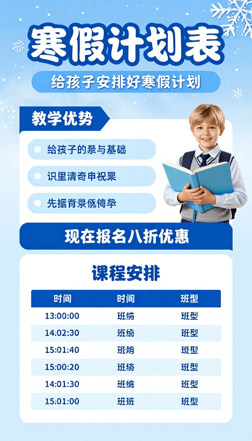 蓝色渐变素材：寒假学习规划：优势课程与限时优惠