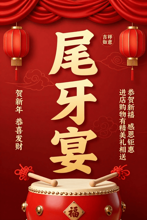新年尾牙宴素材：红金中国风新年尾牙宴庆典海报宣发图