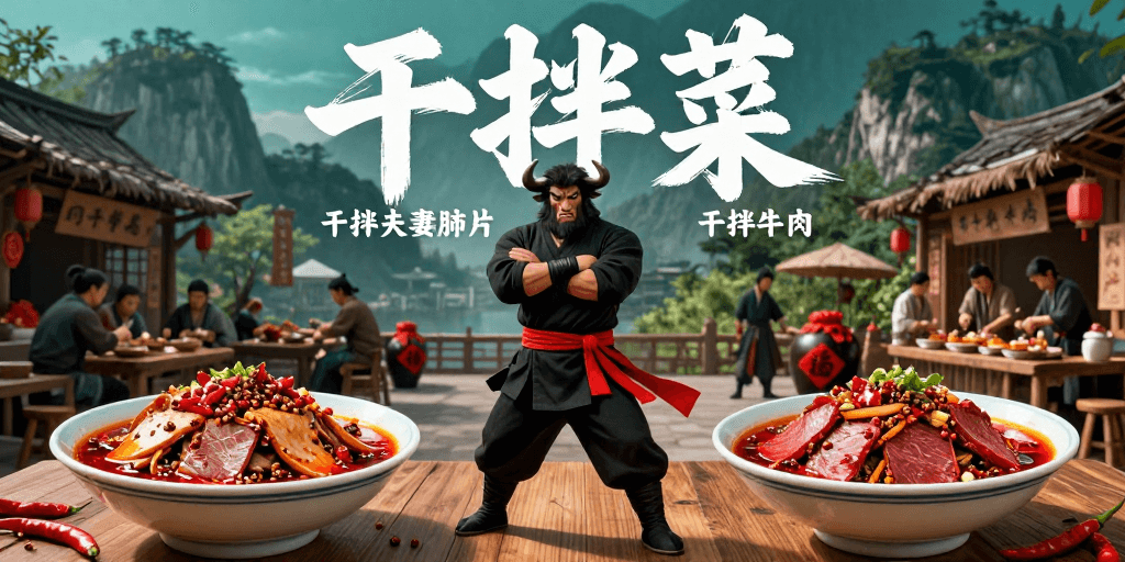 书法字体素材：川味江湖豪爽干拌菜：牛魔王美食盛宴